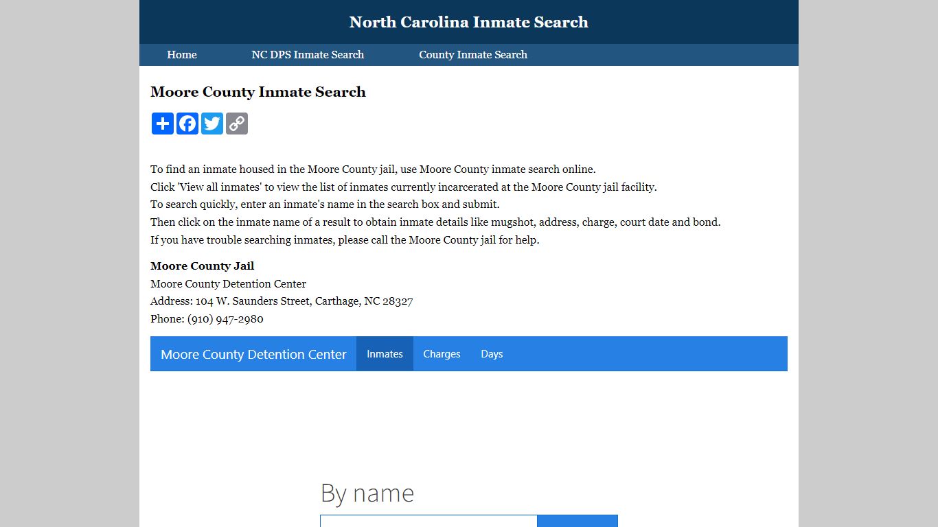 Moore County Inmate Search - North Carolina Inmate Search